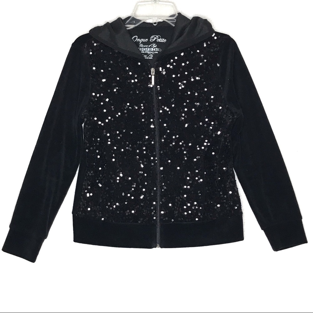 ONQUE WOMEN’S BLACK SEQUINED & VELOUR JACKET SZ PS